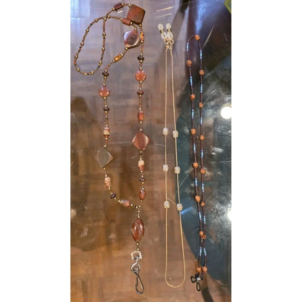 Beaded 3 PCS Eyeglass Chain Strap Holder Glasses Lanyard for Women